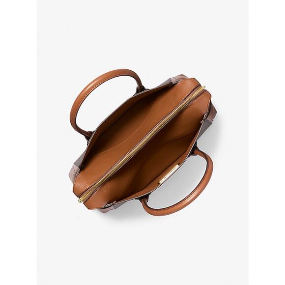 Michael Kors Mercer Medium Signature Logo and Leather Belted Satchel Bag - Picture 4 of 8